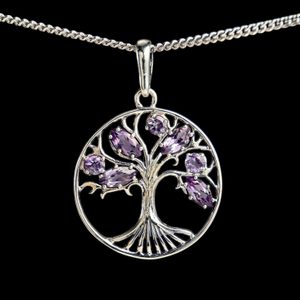 Arbre de vie, améthyste, pendentif, argent 925/1000