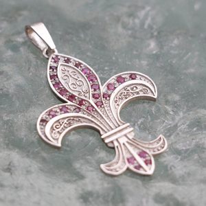 FLEUR DE LIS, luxury silver pednant with rubies Ag 925