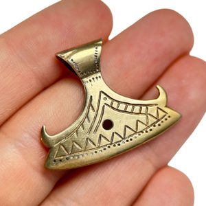 BEARDED AXE OF PERUN, brass Slavic pendant
