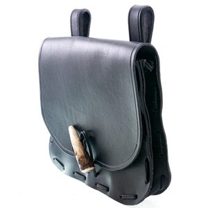 LEATHER HISTORICAL BELT BAG, antler, black