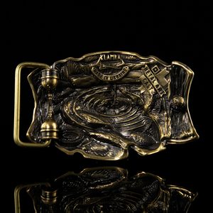 Catfish, fishing belt buckle, brass