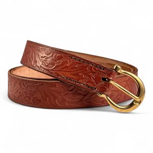 QUERCUS, Leather Belt with oak leaves, braun, bronze