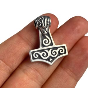 THOR'S HAMMER WITH SPIRALS, silver pendant