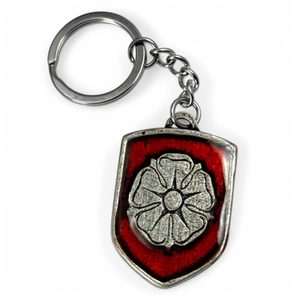 Rose of Rosenberg, medieval coat of arms in shield, zinc, enamel, key ring