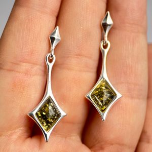 JASNA, boucles d'oreilles en ambre, vert, argent