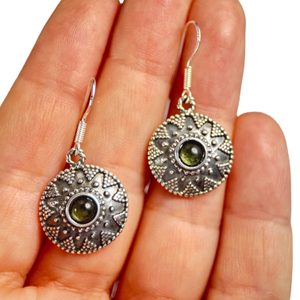 ANTICA ROMA, boucles d'oreilles en argent, Moldavite, Ag 925/1000