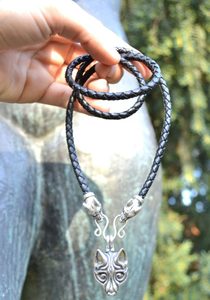 FENRIR Viking Wolf, necklace, sterling silver 925, 34 g., leather