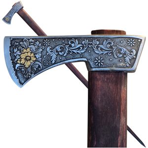 FLORA Wallachian Axe, traditional shepherd's axe - etched, gold plated
