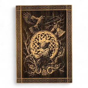 Huninn et Muninn, décoration murale, bois 32x46cm