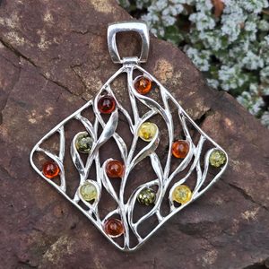 Autumn tree, silver pendant with amber, Ag 925