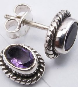 MEDUSA, silver earrings, amethyst, Ag 925/1000