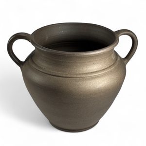 DOUBLE-EARED VASE influenced by antique patterns, Celtic graphite ceramic