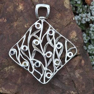 Autumn tree, silver pendant with amber, Ag 925