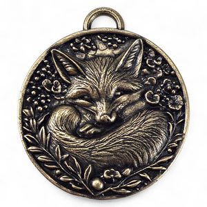 Sleeping fox, pendant, zinc, antique brass
