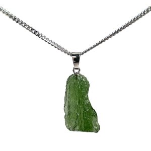 Moldavite XL tektite from Bohemia, silver pendant