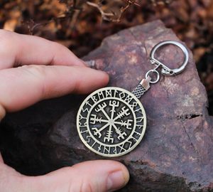 VEGVISIR, Icelandic Rrunes, Keychain, zinc ant. brass