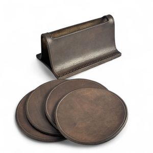 Leather coasters and holder