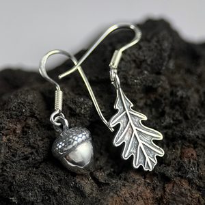 Eichenblatt und Jade, Ohrringe Silber 925/1000