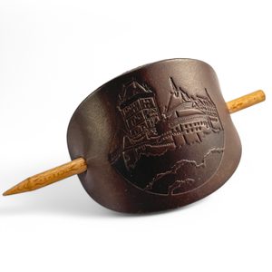 MEDIEVAL CASTLE KARLSTEJN, leather hair clip, brown