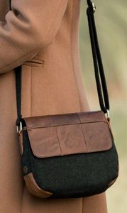 LEATHER FLAP HANDBAG, wool & leather