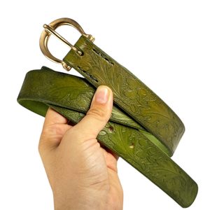 QUERCUS, Leather Belt with oak leaves, olive green