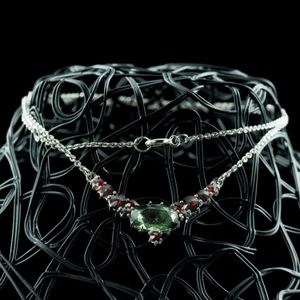 AILIS, silver necklace, moldavite, garnet