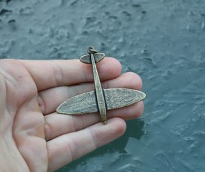 Supermarine SPITFIRE key chain, aircraft pendant, antique brass