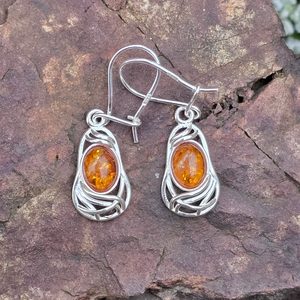 WARTA, silver earrings, amber, Ag 925
