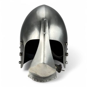 Medieval helmet with movable nasal