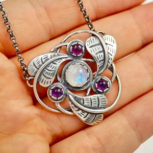 TRISKEL, Art Nouveau jewellery, necklace, amethyst and moonstone Ag 925/1000