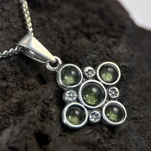PRAGA, medieval silver pendant, Moldavite, Ag 925/1000