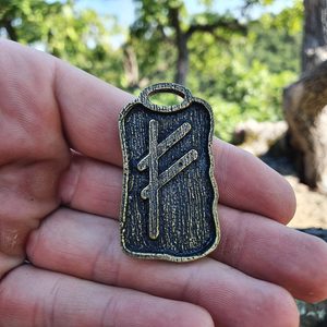 FEHU - Futhark, zinc pendant antique brass