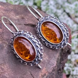 MEDIEVALEUM, silver earrings, amber, Ag 925