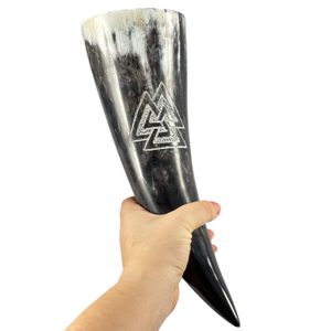 VALKNUT, carved drinking horn