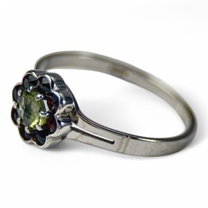 MOLDAU, ring with garnets and moldavite, silver 925/1000