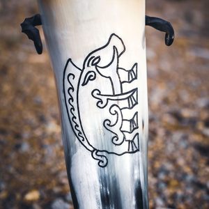 CELTIC BOAR, CARVED DRINKING HORN