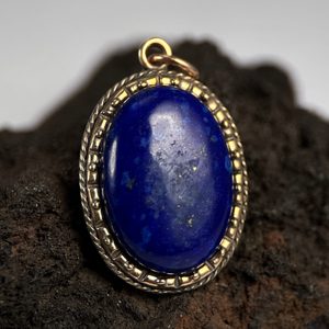 LAPIS LAZULI, large, bronze, pendant