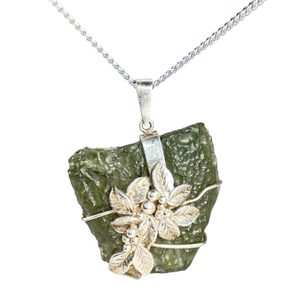 FLORA - MOLDAVITE, silver pendant Ag 925