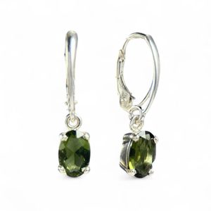 BOUCLES D'OREILLES EN ARGENT MOLDAVITE, Ag 925