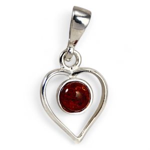 Heart, silver pendant, amber, Ag 925