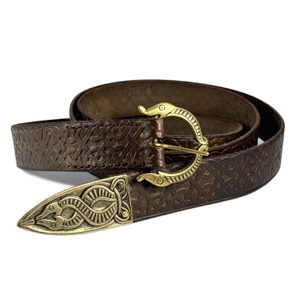 VIKING BELT, Borre Beast, leather bronze embossed brown