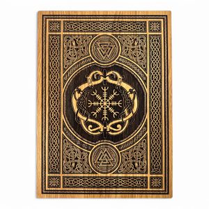 Aegishjalmur and Valknut, wall decoration, wood 32x46cm