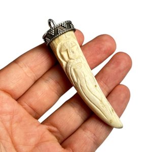 DAZBOG, carved Slavic Amulet, deer antler and silver 925