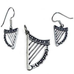 Irish harps, jewellery set, silver 925/1000
