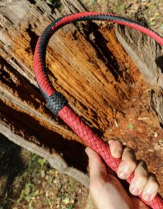 Braided Leather Cow Whip, red - black