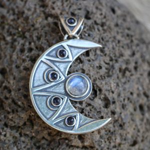 LUNA-Anhänger, Iolith und Mondstein, Silber 925 11g