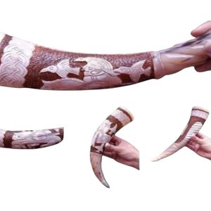 Odin, Sleipnir, Huginn and Muninn, decorated Viking horn