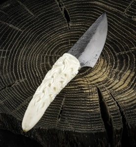 JOKUL, hand forged knife, carved antler