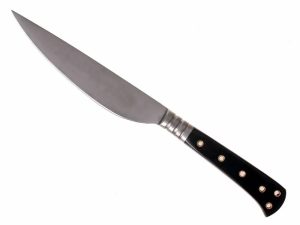 Medieval knife with horn handle and leather sheath