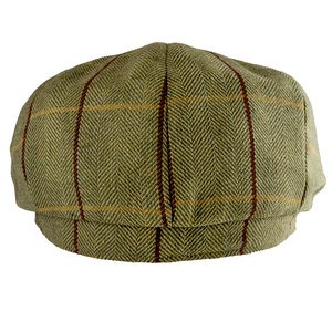 Wool Blend Baker Boy Hat Tweed Green